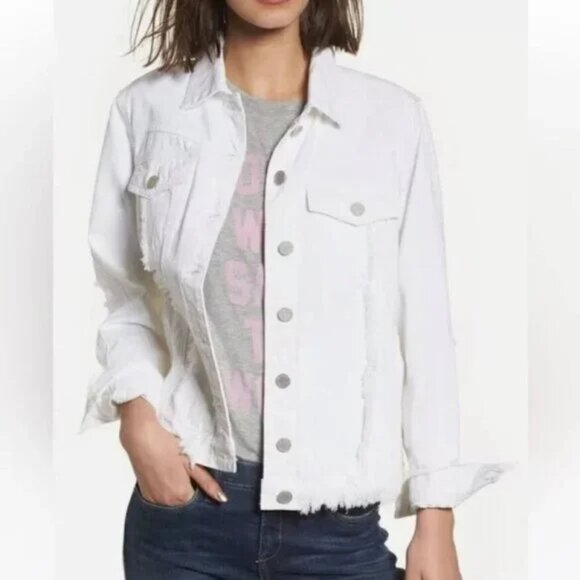 *3 FOR $9* BlankNYC Light Rise Wash Ivory Long Sleeve Denim Retro Jean Jacket - Picture 1 of 7